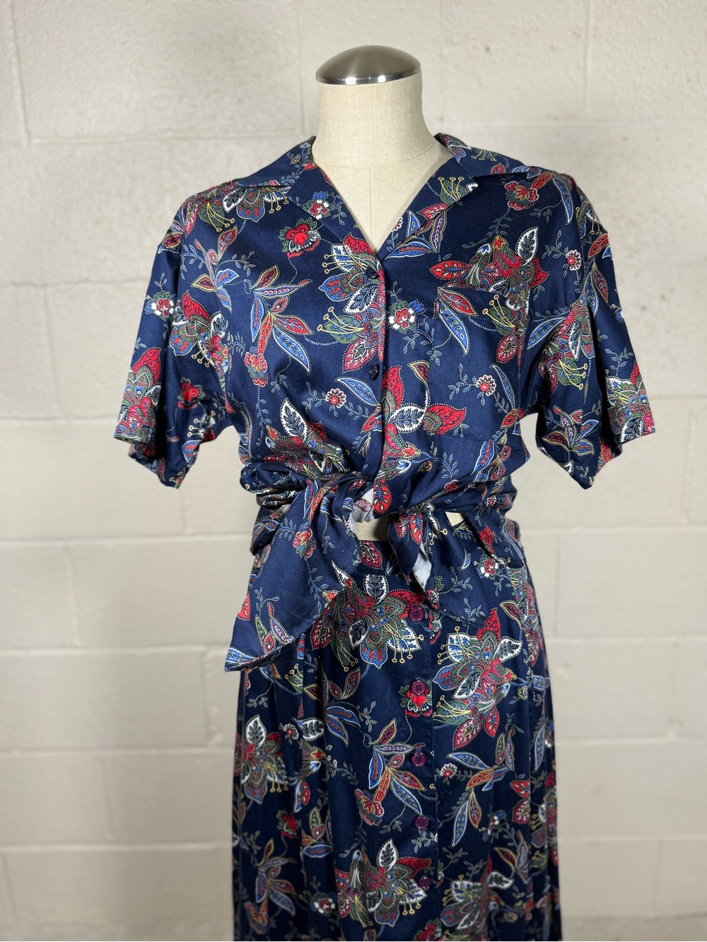 Vintage Marisa Christina Cotton Two Piece Button Front Shirt & Skirt Set Small